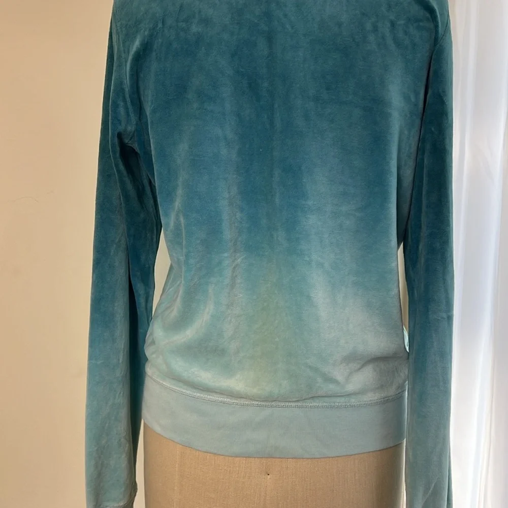 📌SOLD📌 GUC Vintage Y2K Juicy Couture Ombre Blue Velour Zip Up Hoodie  SZ-XL - Picture 7 of 16